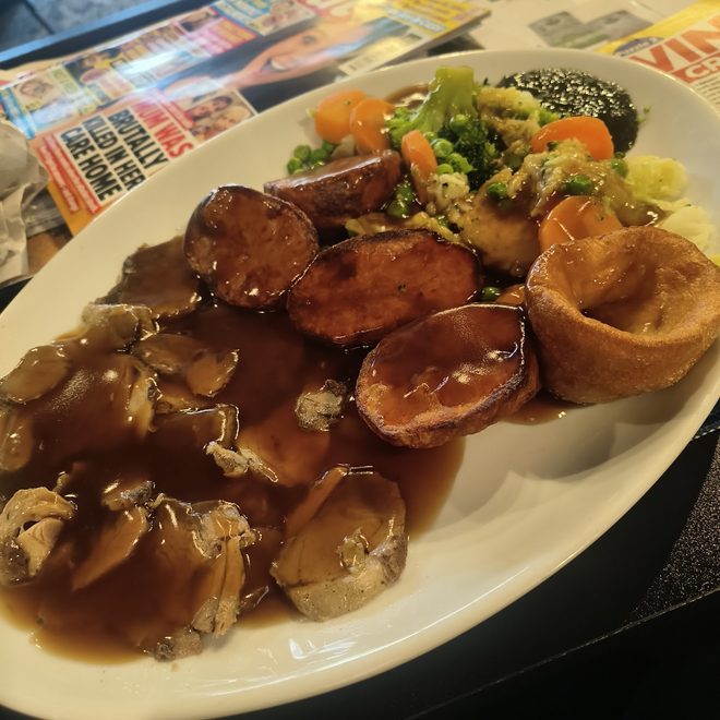 A plated roast dinner